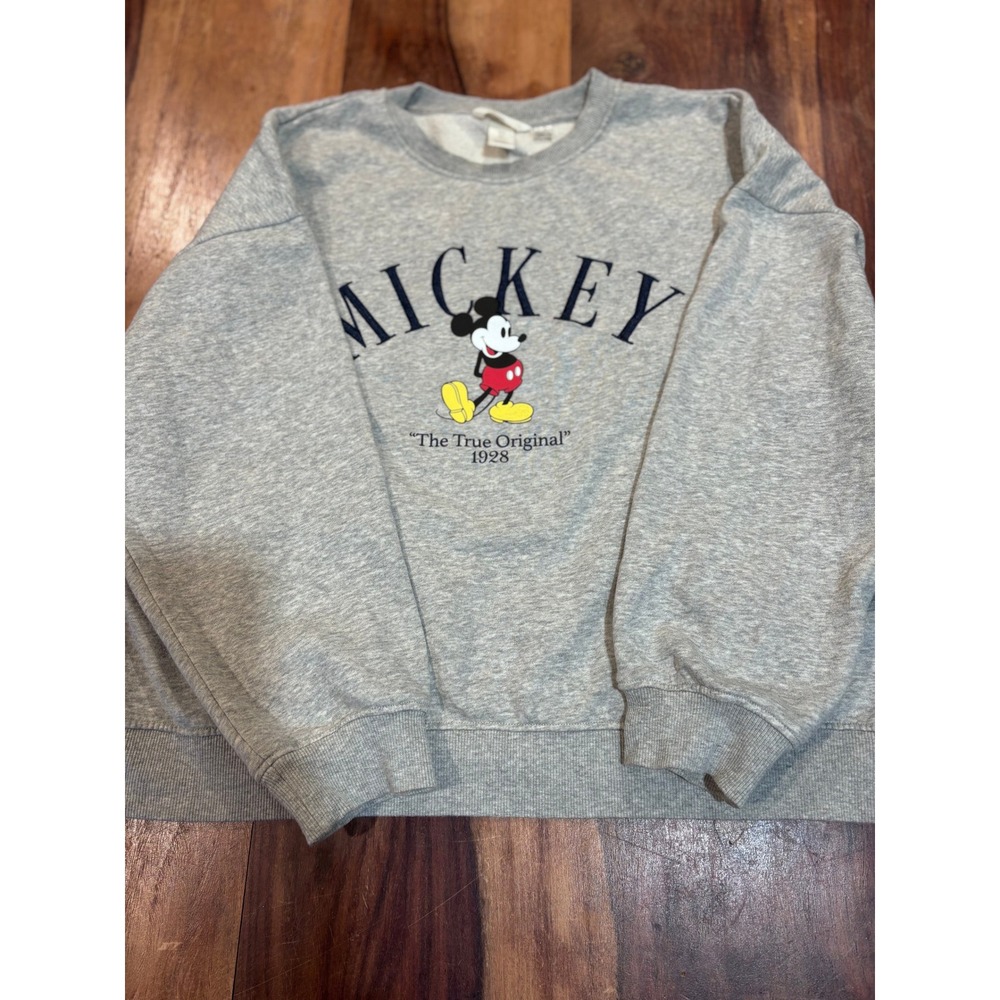H&M Disney mickey mouse sweatshirt women sz M gray graphic crewneck relaxed fit